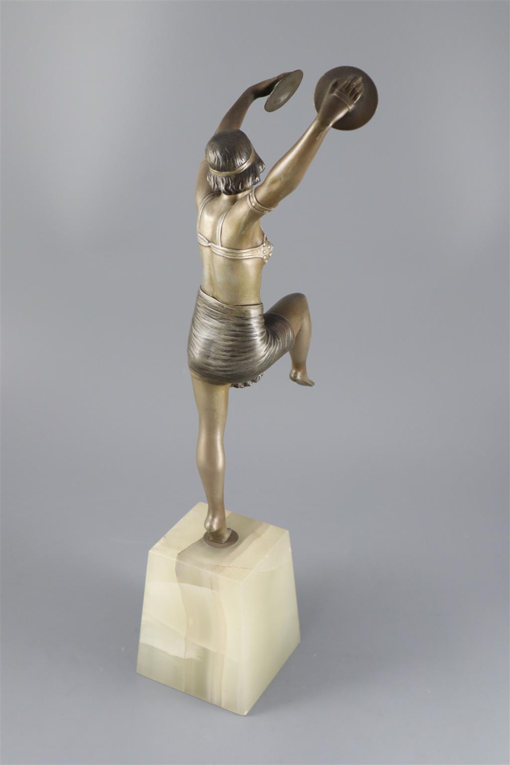 Henri Fugère (French, 1872 ~ 1944) - an Art Deco patinated bronze figure of a cymbals dancer, height 21.5in.